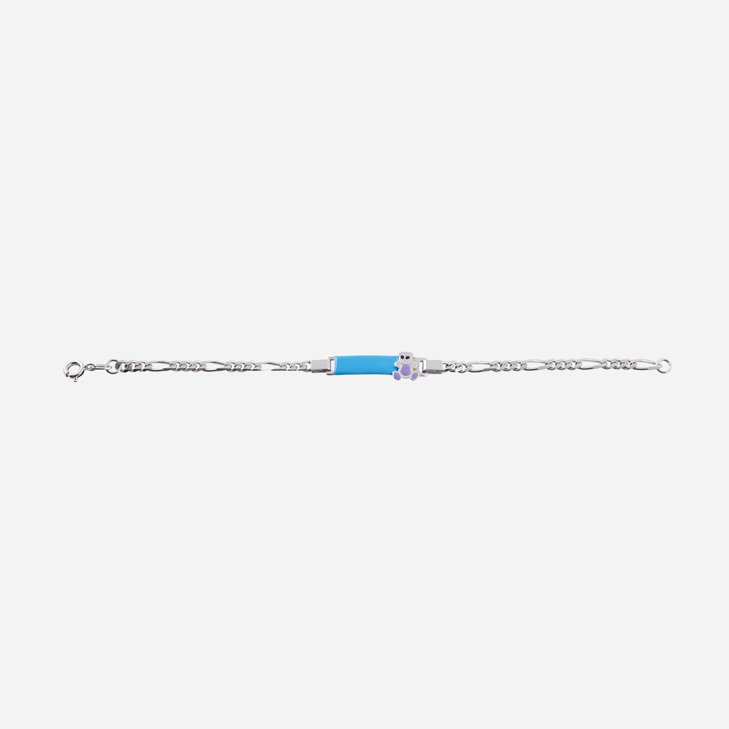 Silverarmband för barn - blå bricka & nalle, 15+3 cm