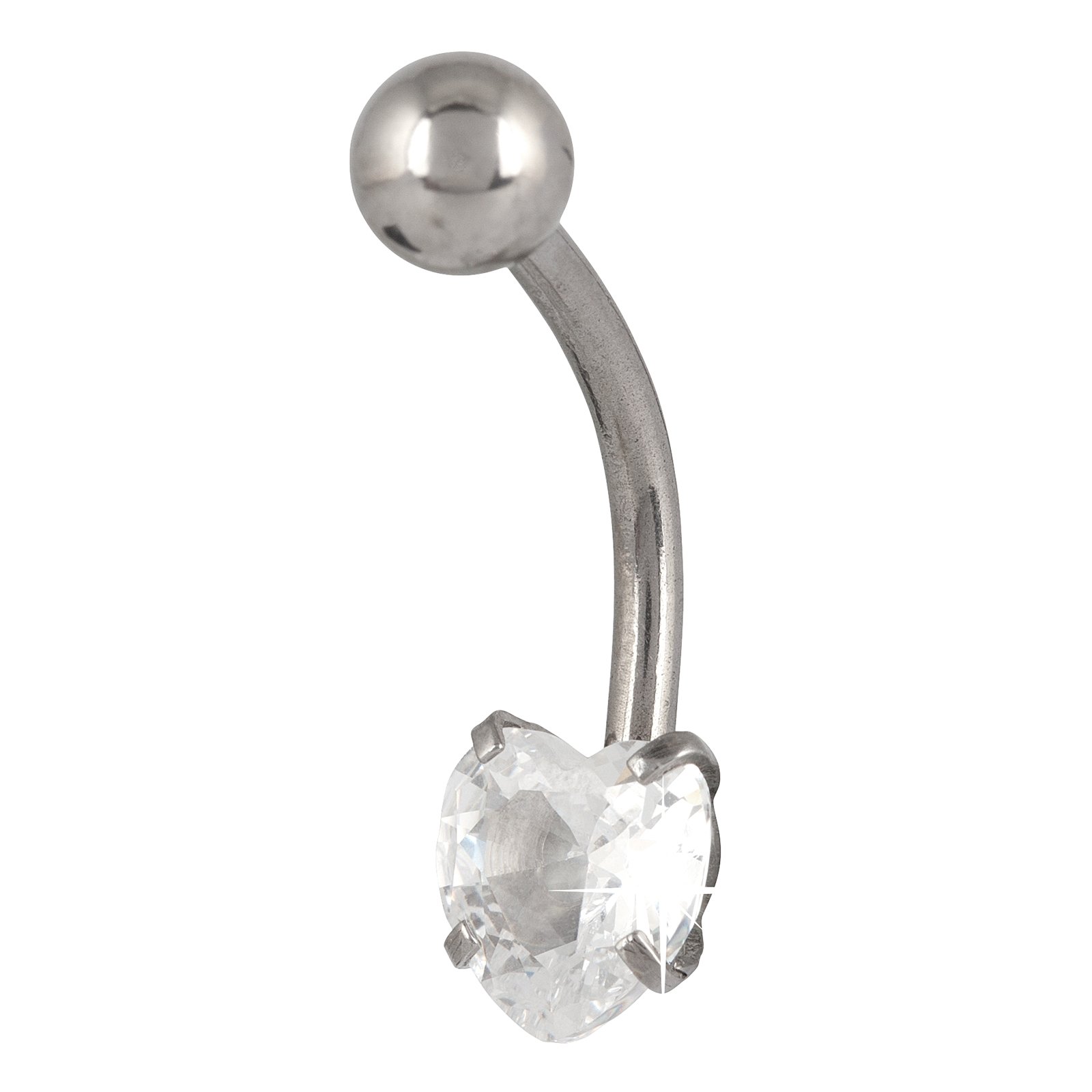 Navelpiercing barbell i stål - hjärtformad Zirkonia