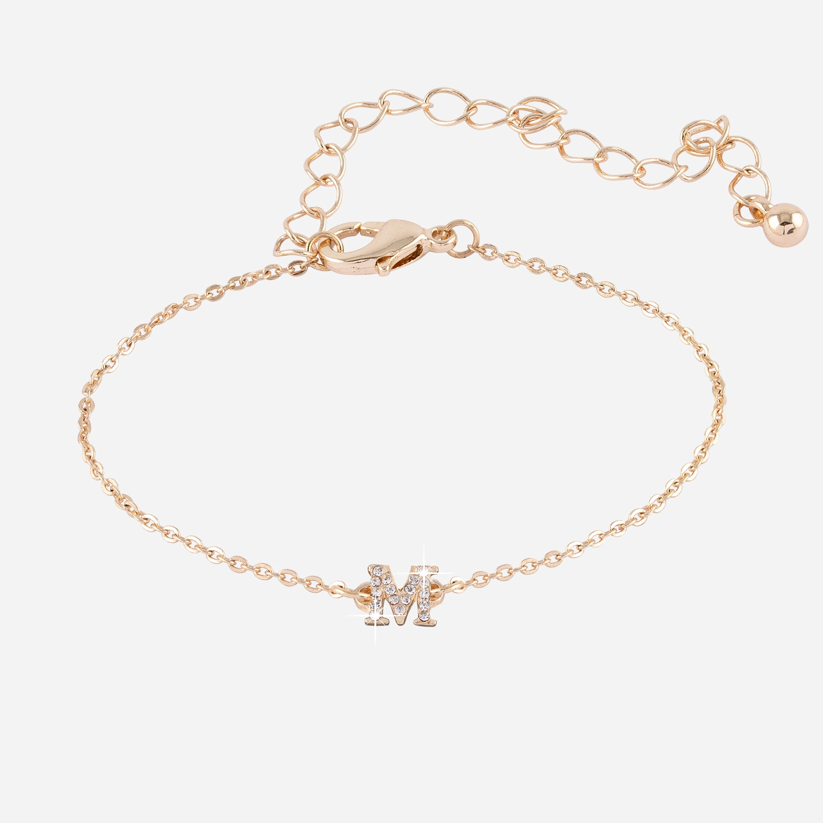 Guldfärgat armband bokstav M