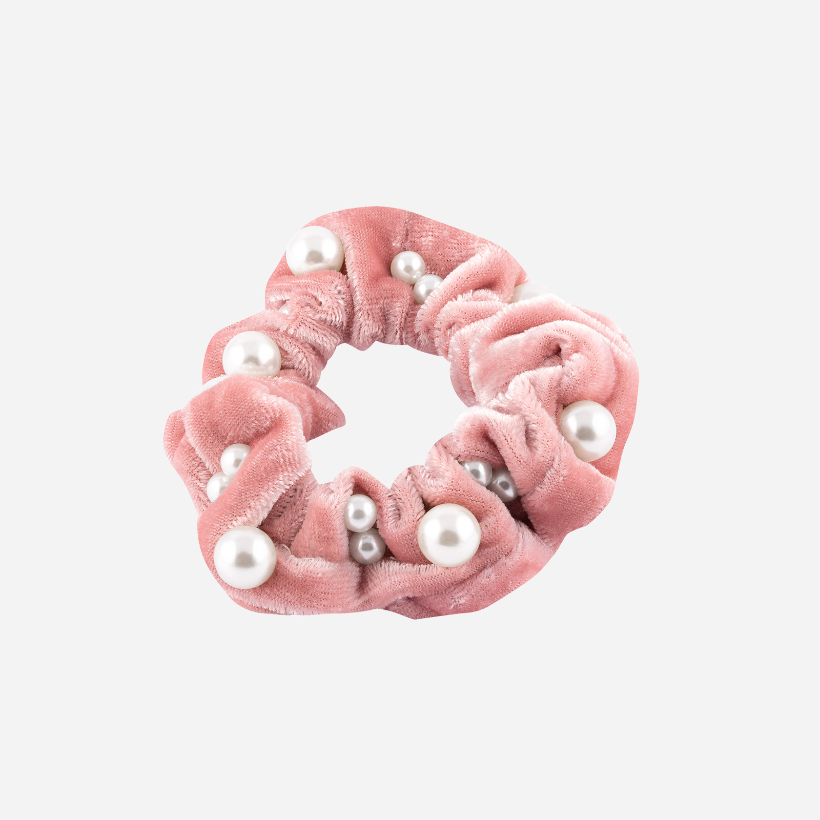 Scrunchie - rosa med pärlor