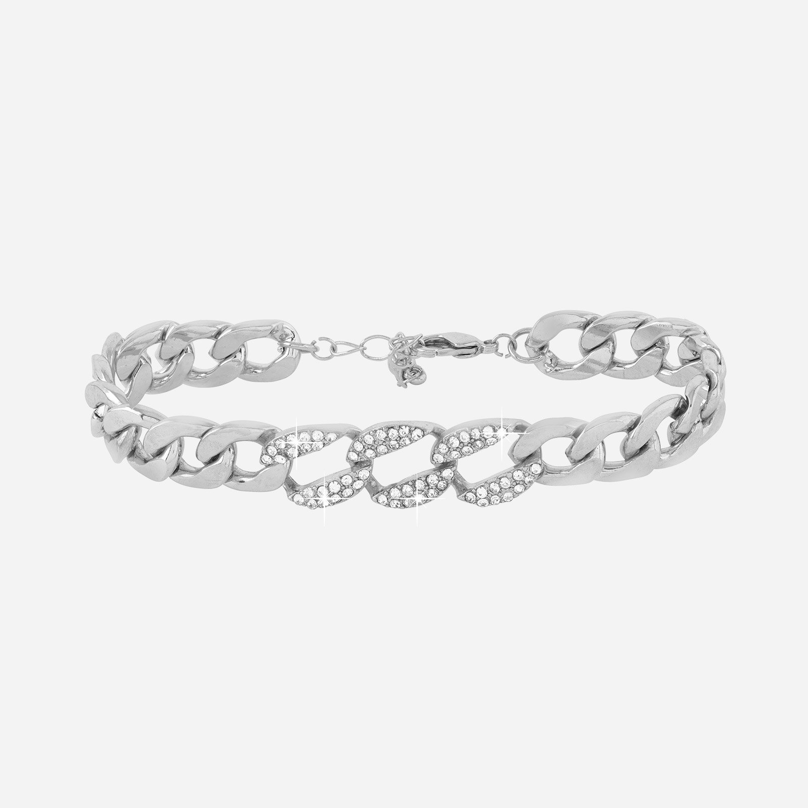 Armband - Silverfärgad kedja med vita stenar
