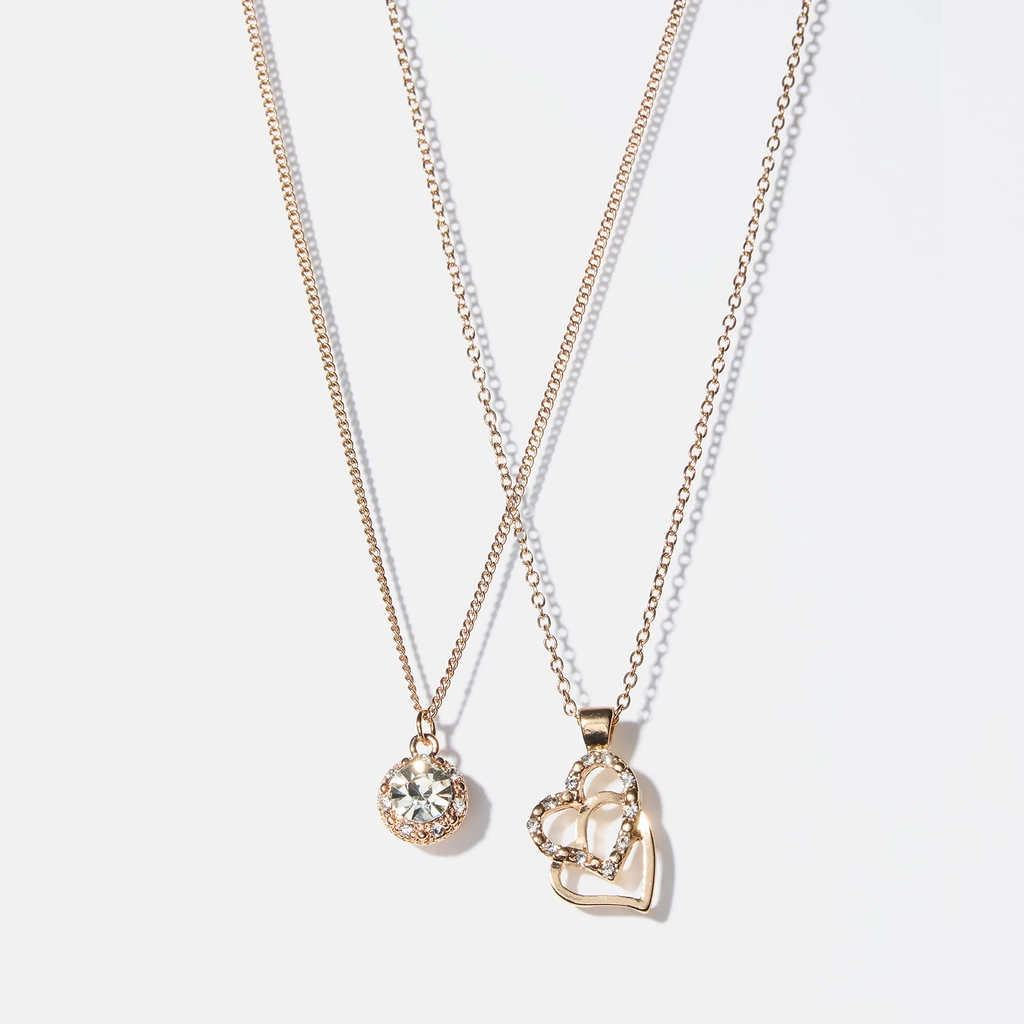 Smyckeset halsband, ring & örhängen guldfärg