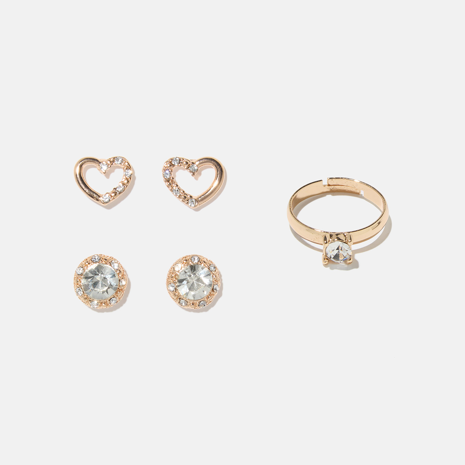 Smyckeset halsband, ring & örhängen guldfärg