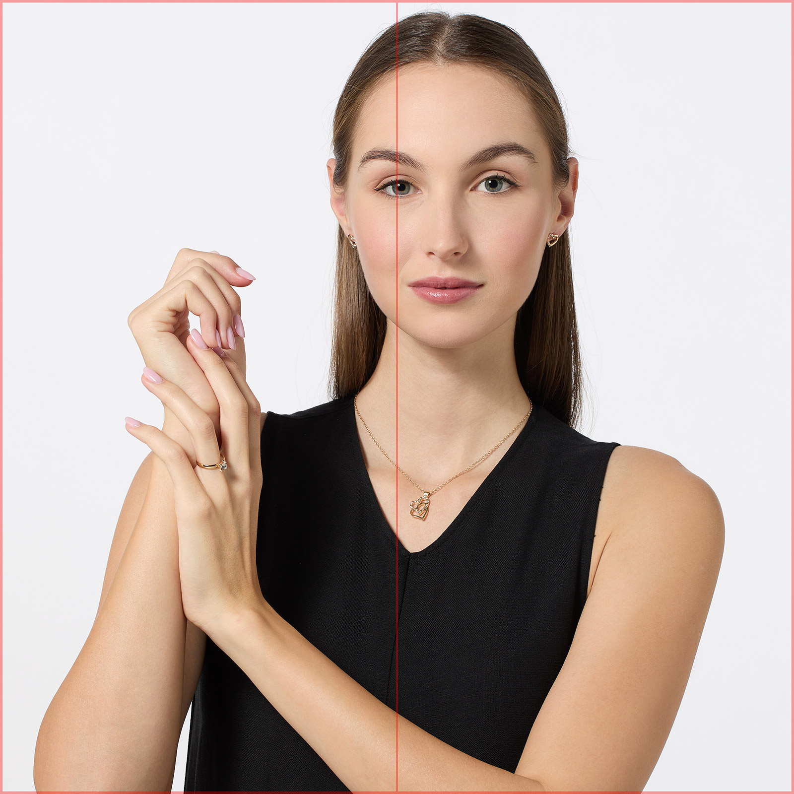 Smyckeset halsband, ring & örhängen guldfärg