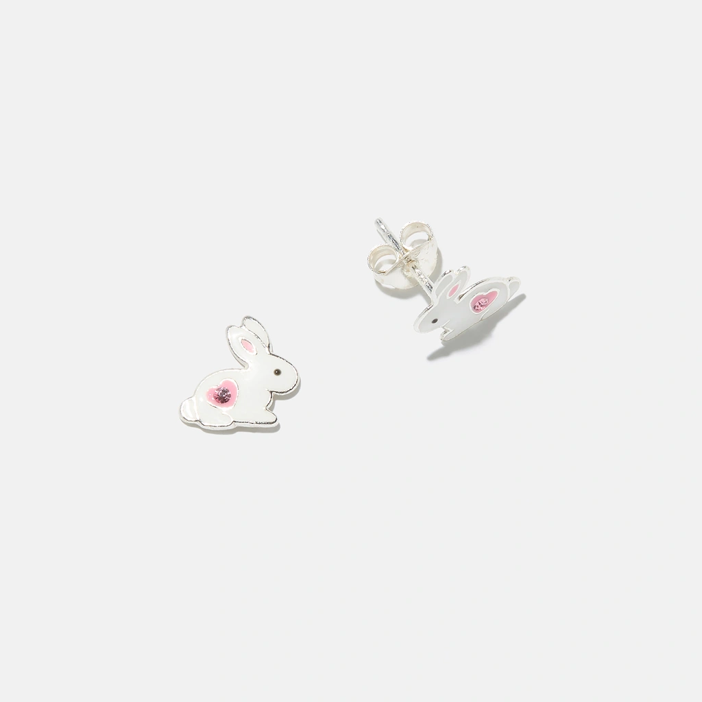 Silverörhängen för barn - vita kaniner