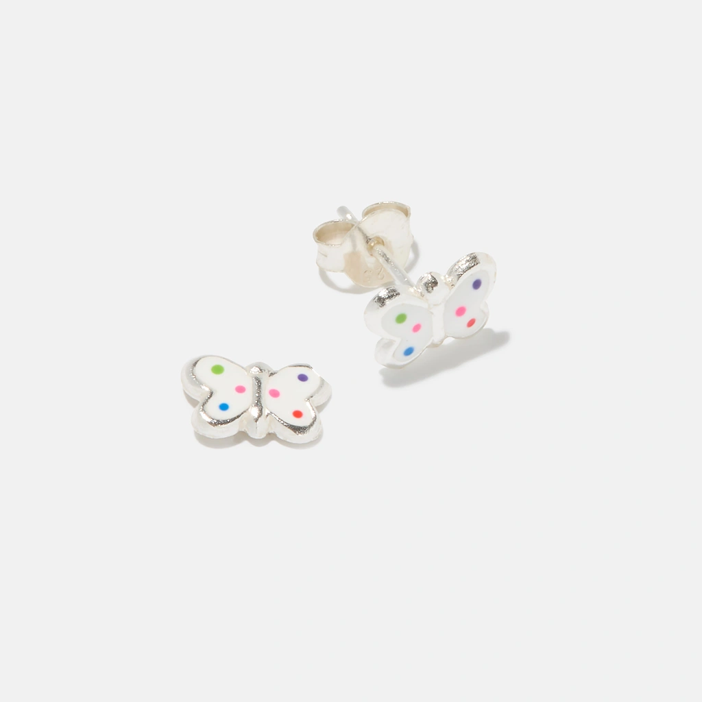 Silverörhängen för barn - studs vita fjärilar