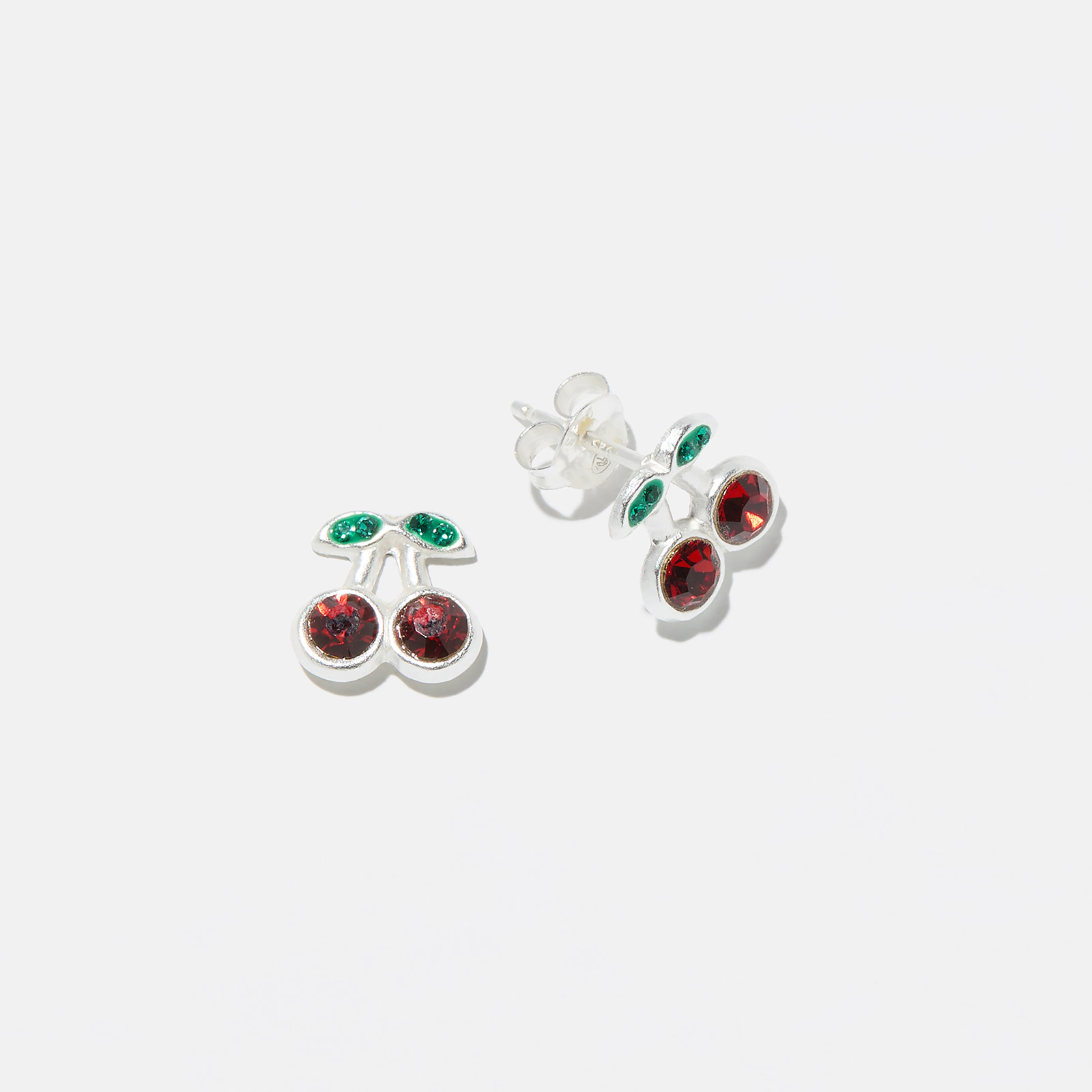 Silverörhängen för barn - studs körsbär