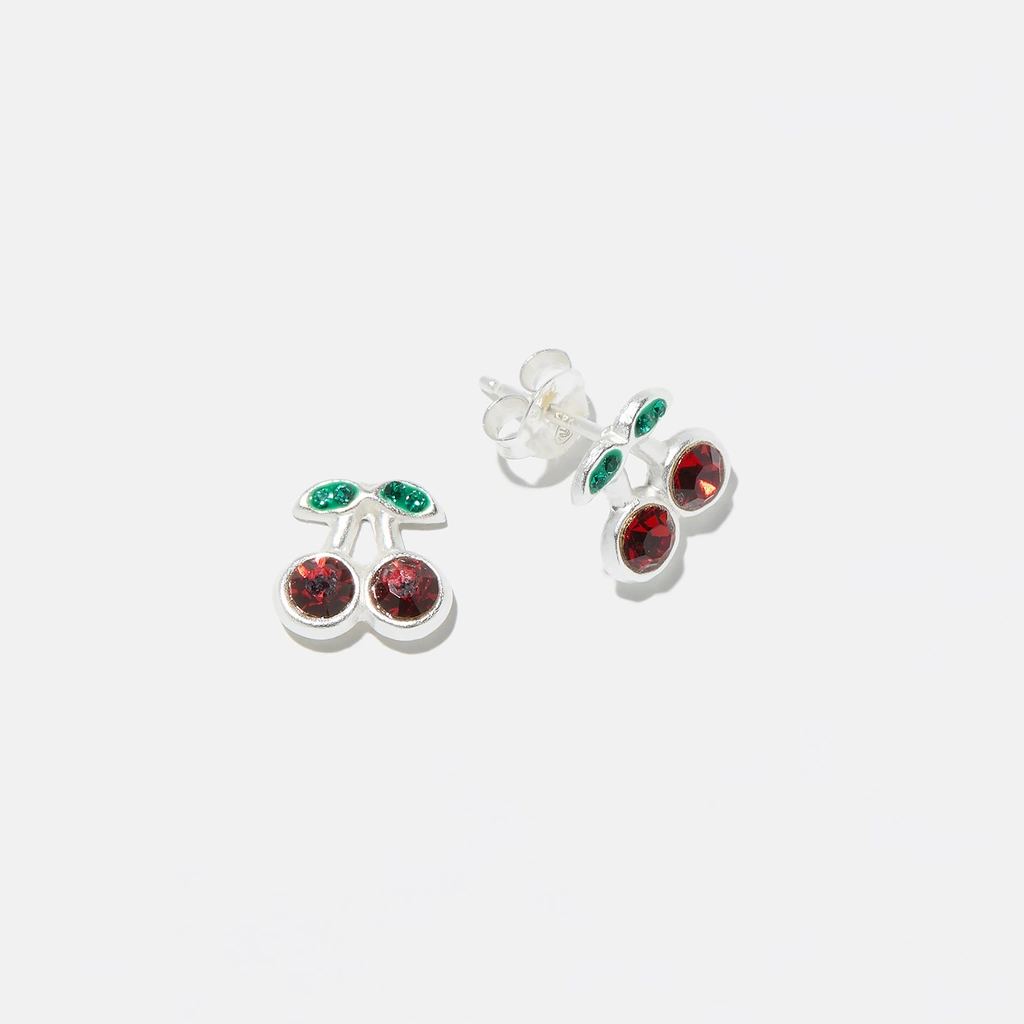 Silverörhängen för barn - studs körsbär