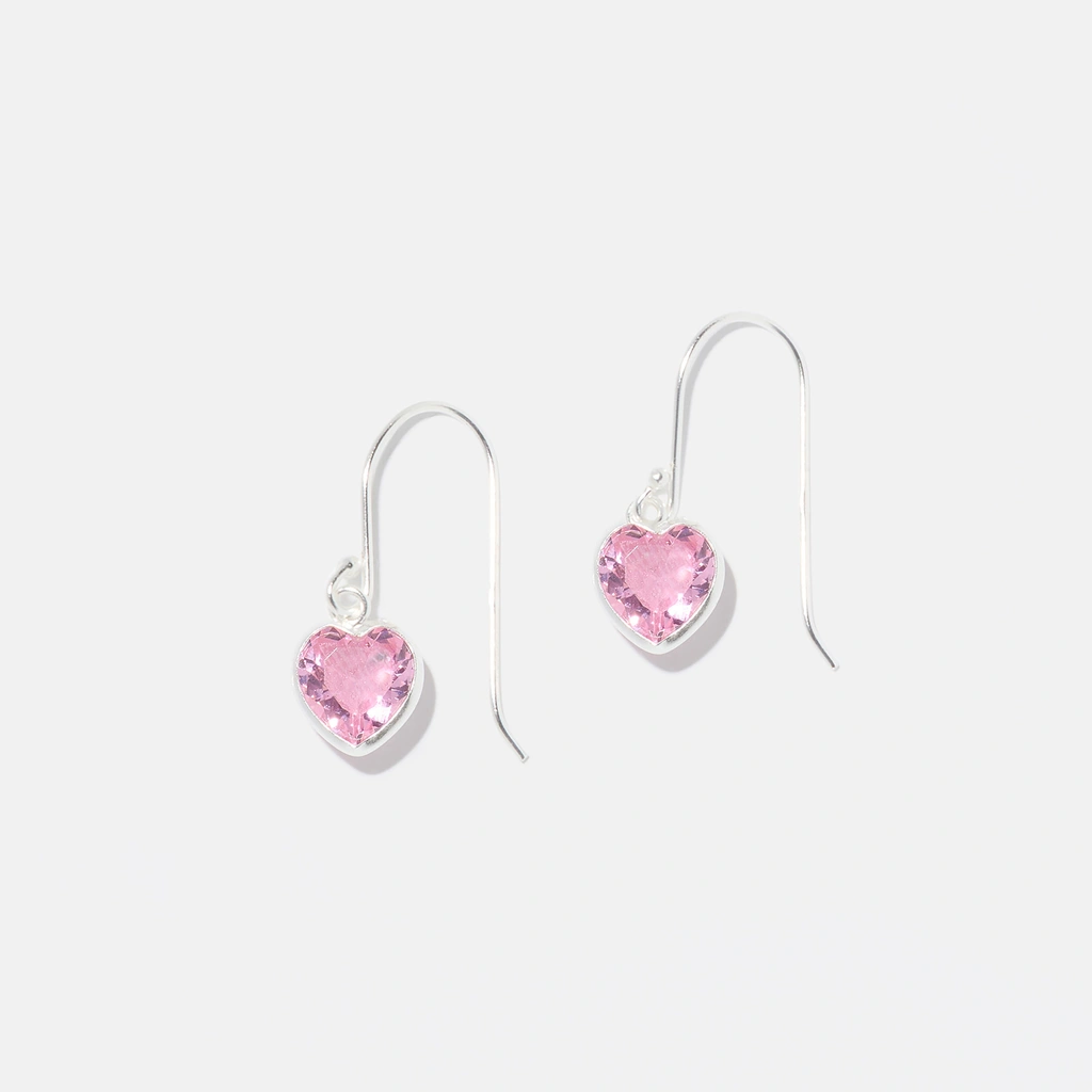 Silverörhängen för barn - hängande rosa hjärta