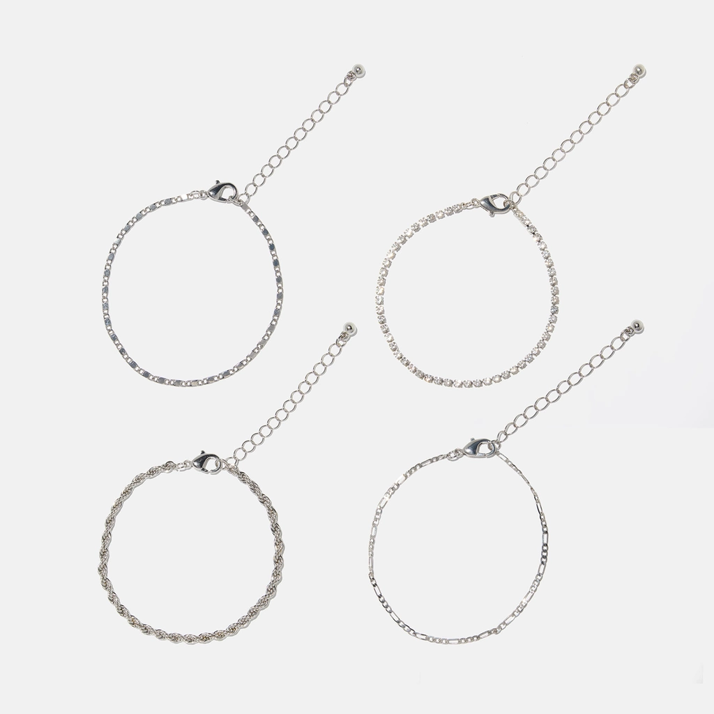 4-pack silverfärgade armband dam