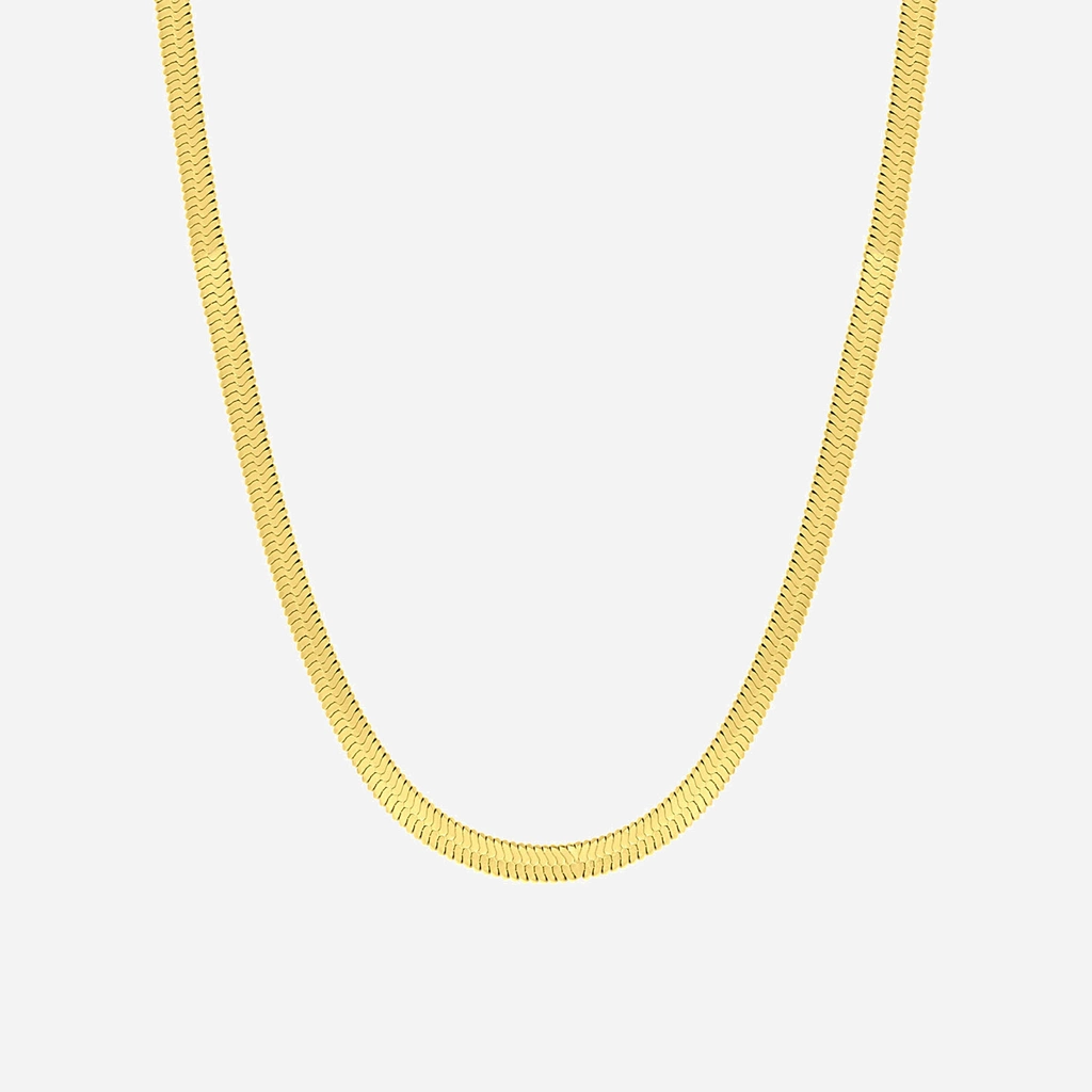 Guldfärgat stålhalsband - fiskbenslänk, 40+5 cm