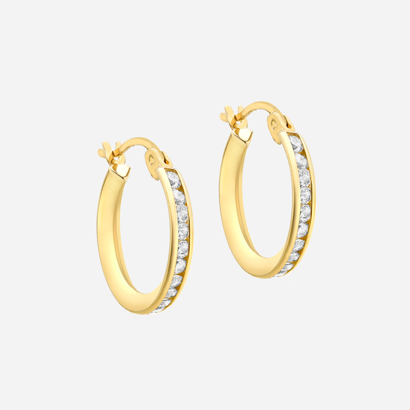 Örhängen 9k guld - hoops, kanalinfattade Kubisk Zirkonia 16 mm