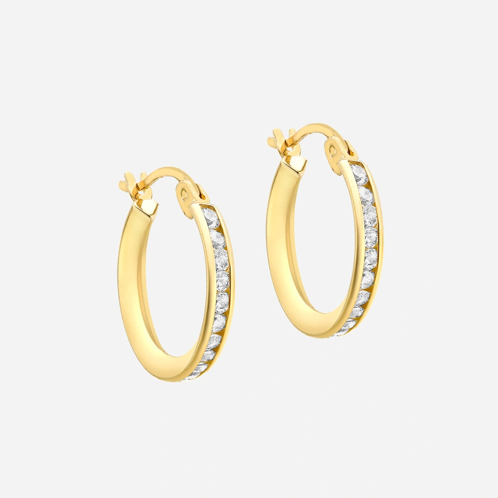Örhängen 9k guld - hoops, kanalinfattade Kubisk Zirkonia 16 mm