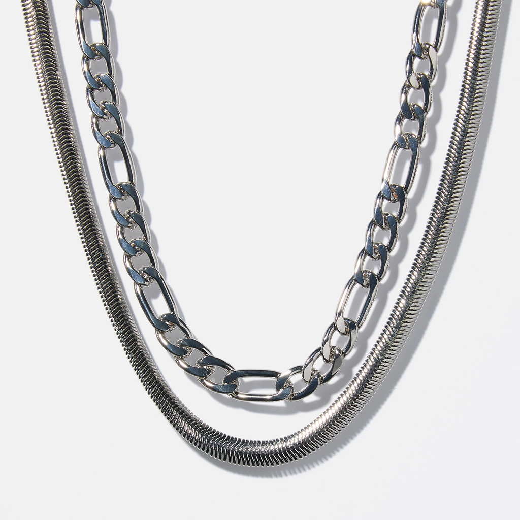 Halsband herr, 2-radigt silverfärgat