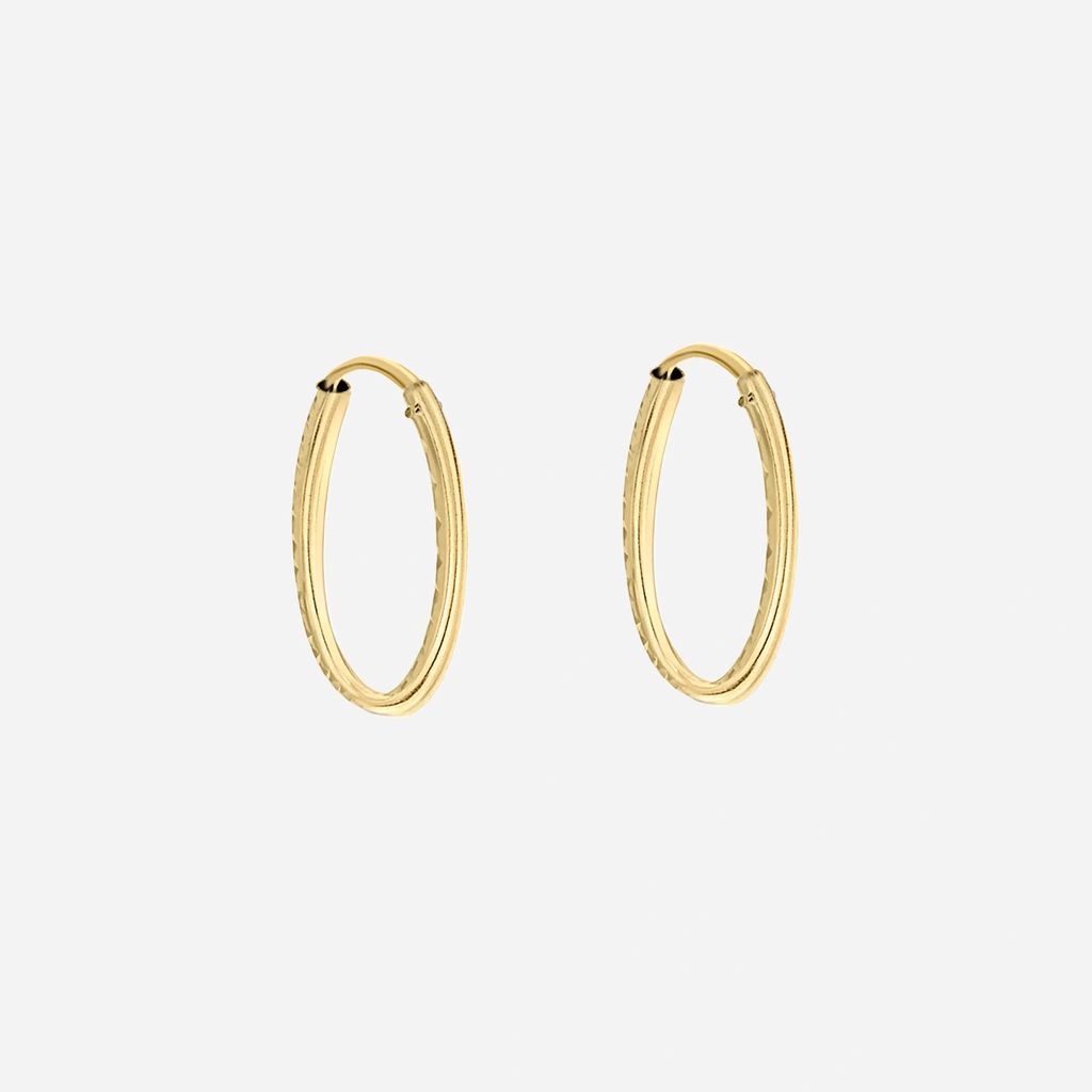 Örhängen 9k guld - mönstrade hoops 13 mm