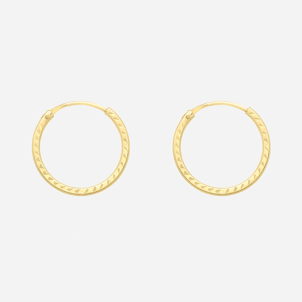 Örhängen 9k guld - mönstrade hoops 13 mm