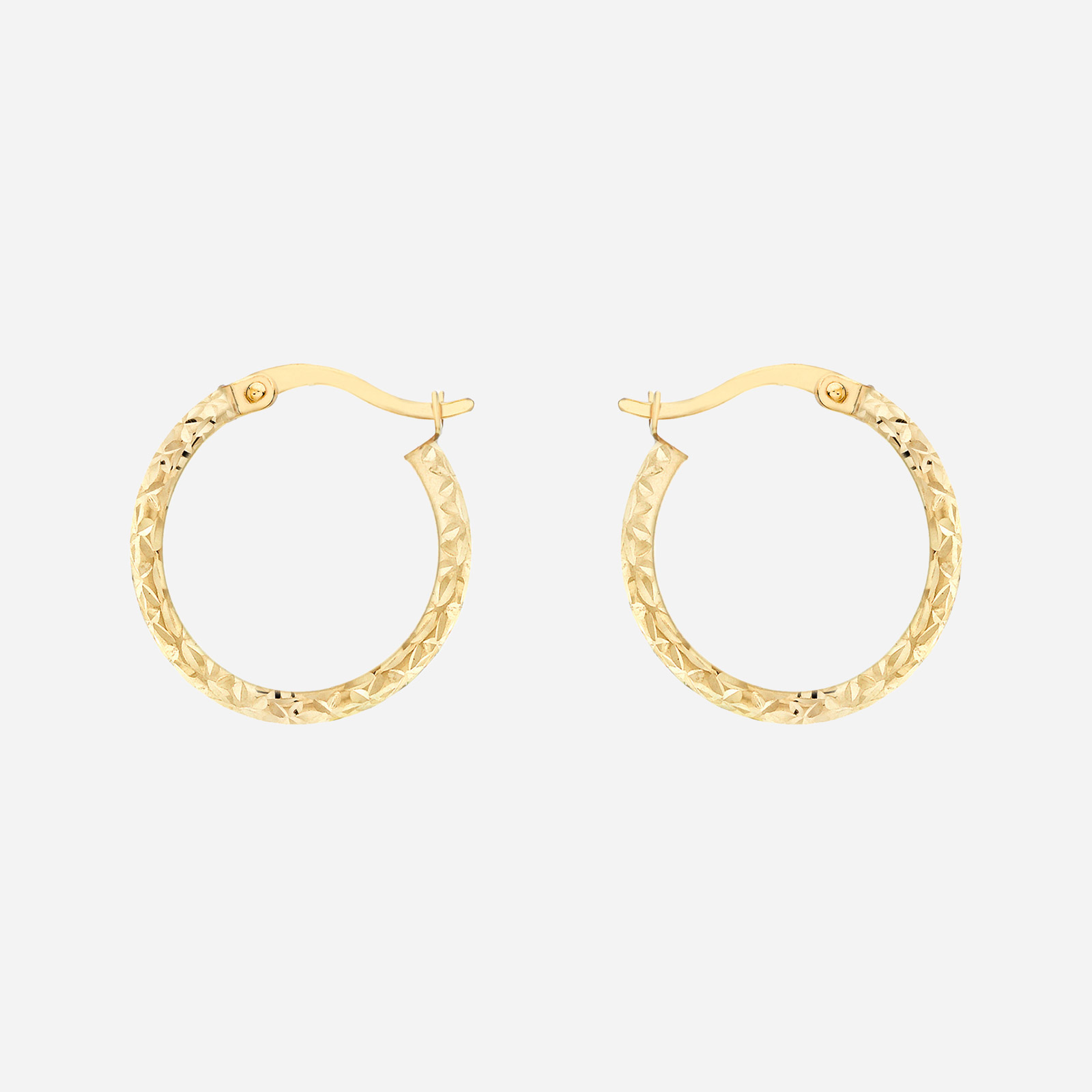 Örhängen 9k guld - platta mönstrade hoops 18 mm