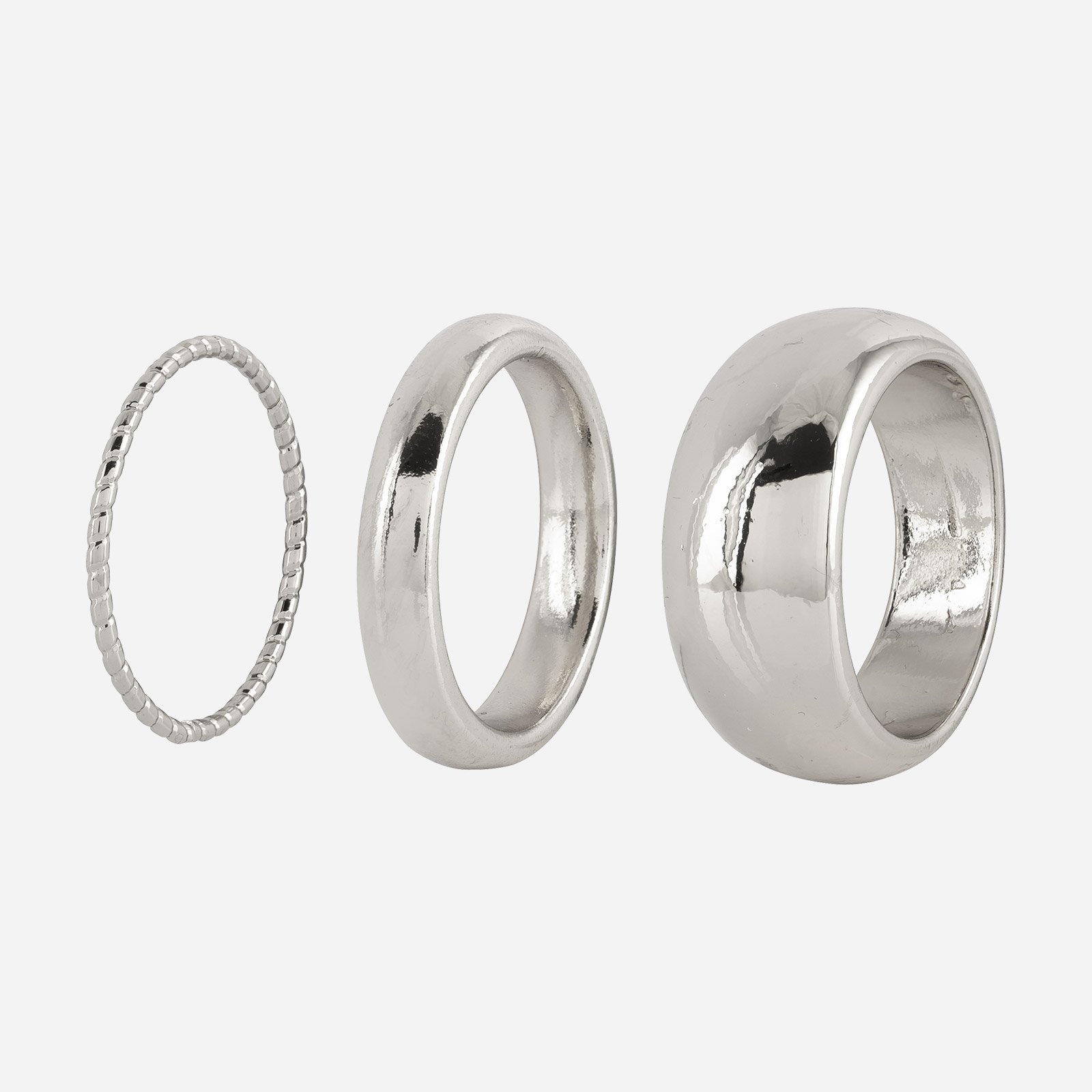 3-pack silverfärgade ringar - olika tjocklekar