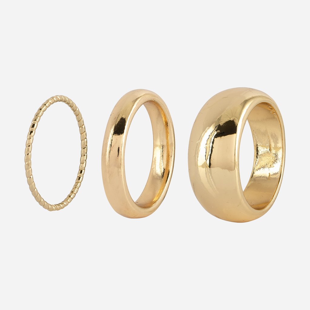 3-pack guldfärgade ringar - olika tjocklekar
