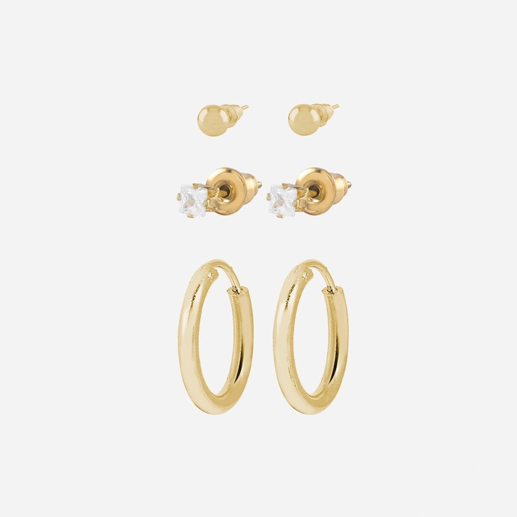 3-pack örhängen - guldfärgade studs & hoops