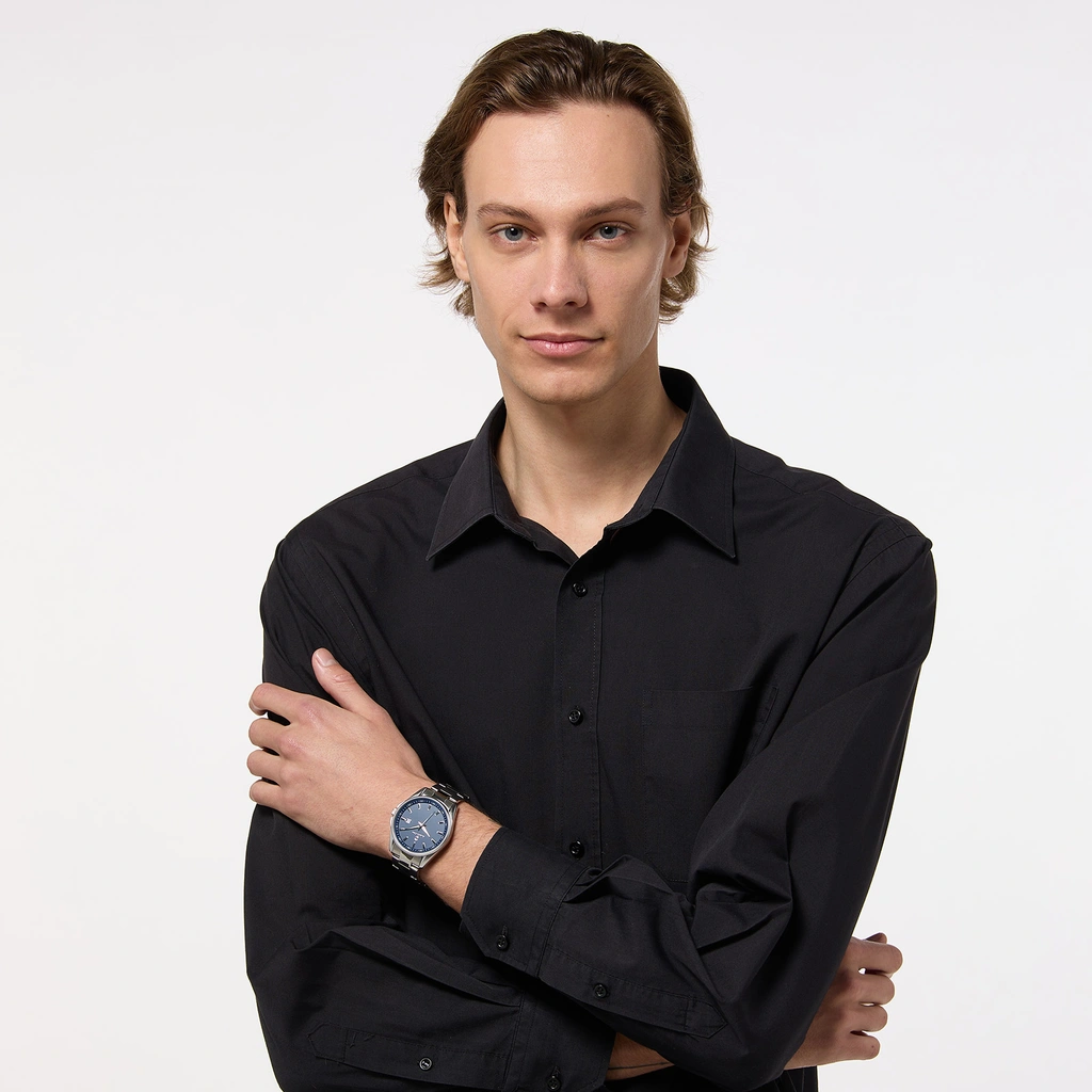 Black Oak Spike herrklocka - silver/blå, 43 mm