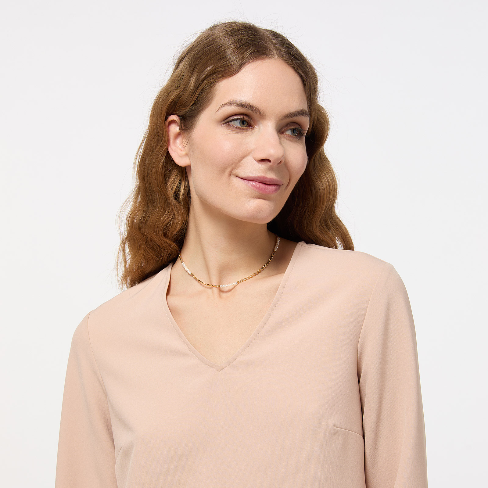 Guldpläterat stålhalsband med pärlor - 35+5cm