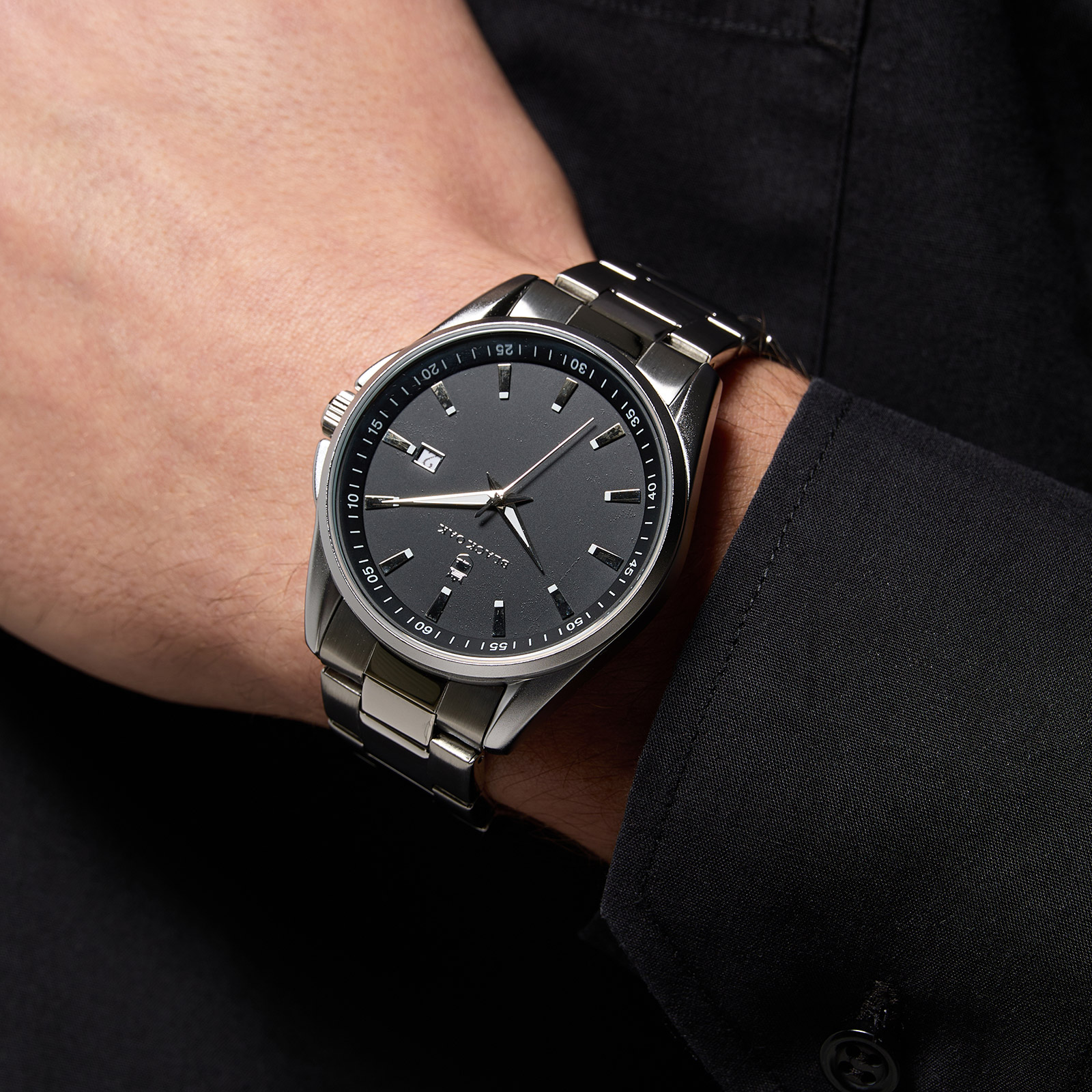 Black Oak Spike herrklocka - silver/svart, 43 mm