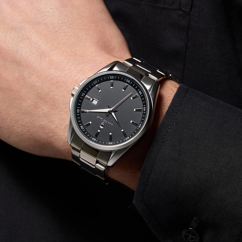 Black Oak Spike herrklocka - silver/svart, 43 mm