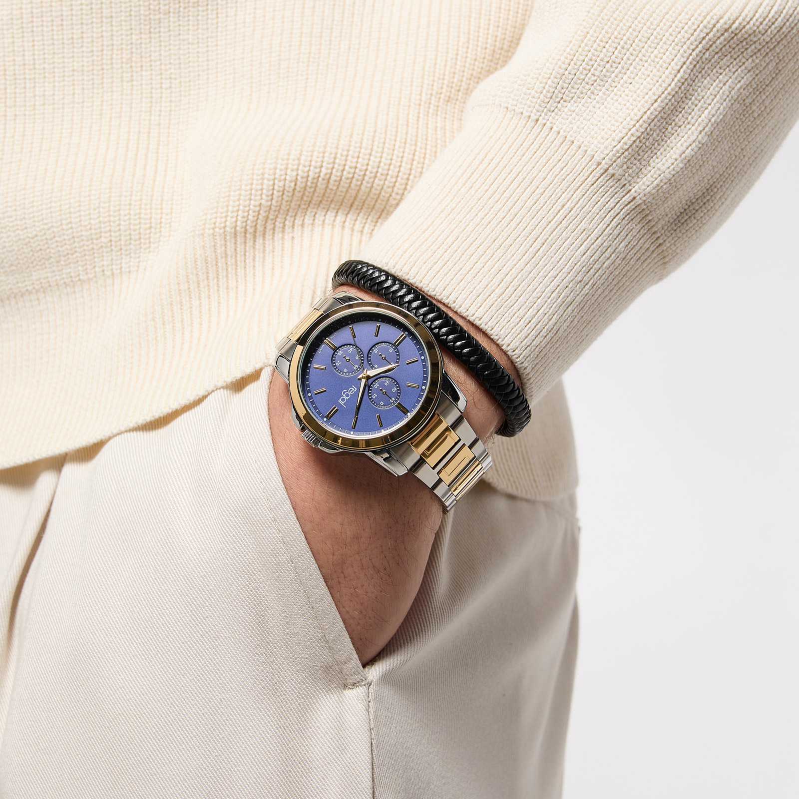 Regal klockset herr - metallband, bicolor/blå, 45mm