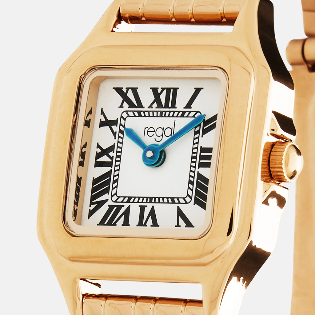 Regal klockset dam - kvadratisk, guldton, 24x24mm