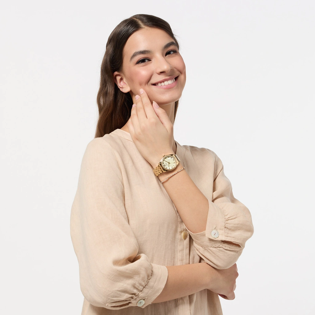 Regal klockset dam - metallband, guldton, 34 mm