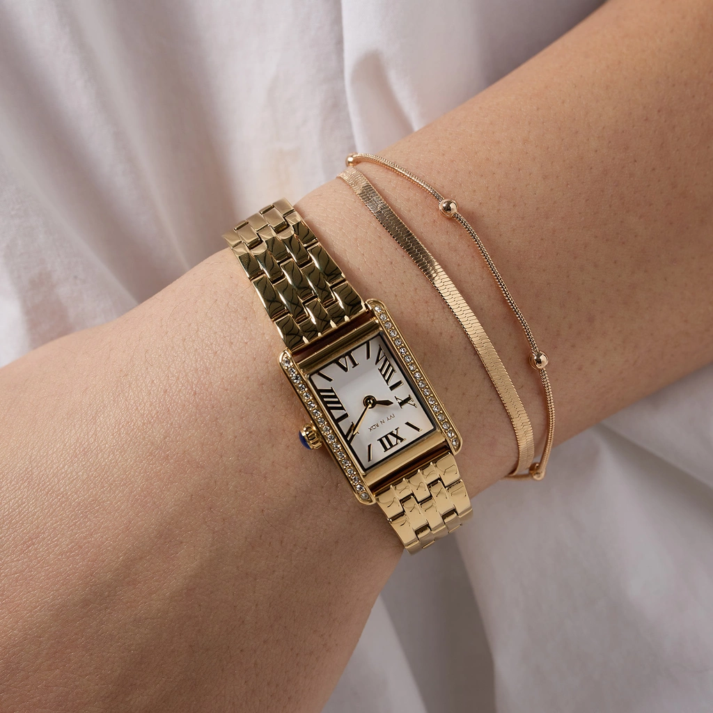 Ivy n Rox Bliss klockset dam - rektangulär, guld, 19x28 mm