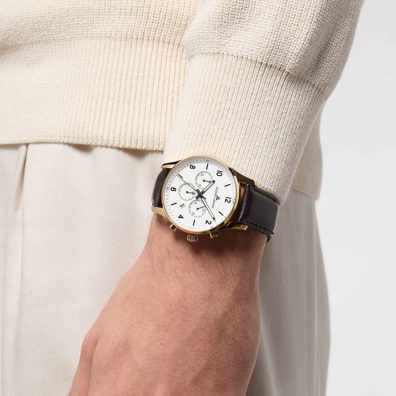 Jacques Lemans London - herrklocka, vit/guldton, 42mm