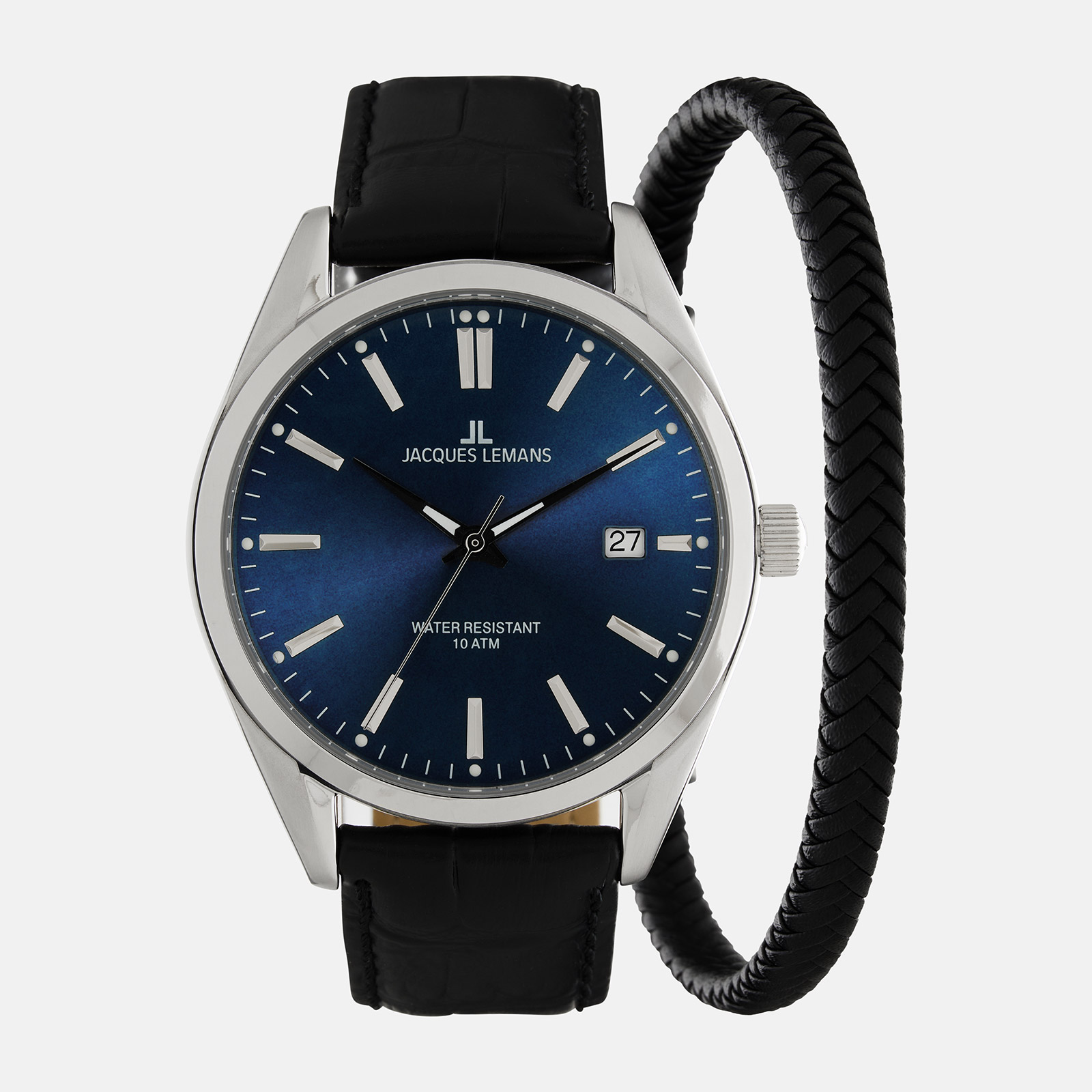 Jacques Lemans herrklocka - presentset, stål/blå, 43mm