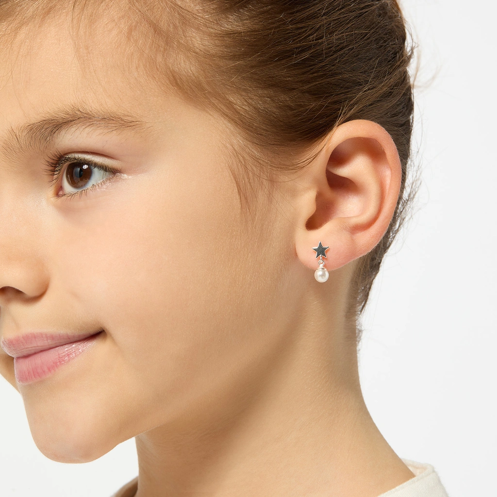 Silverörhängen för barn - stjärnor & pärlor