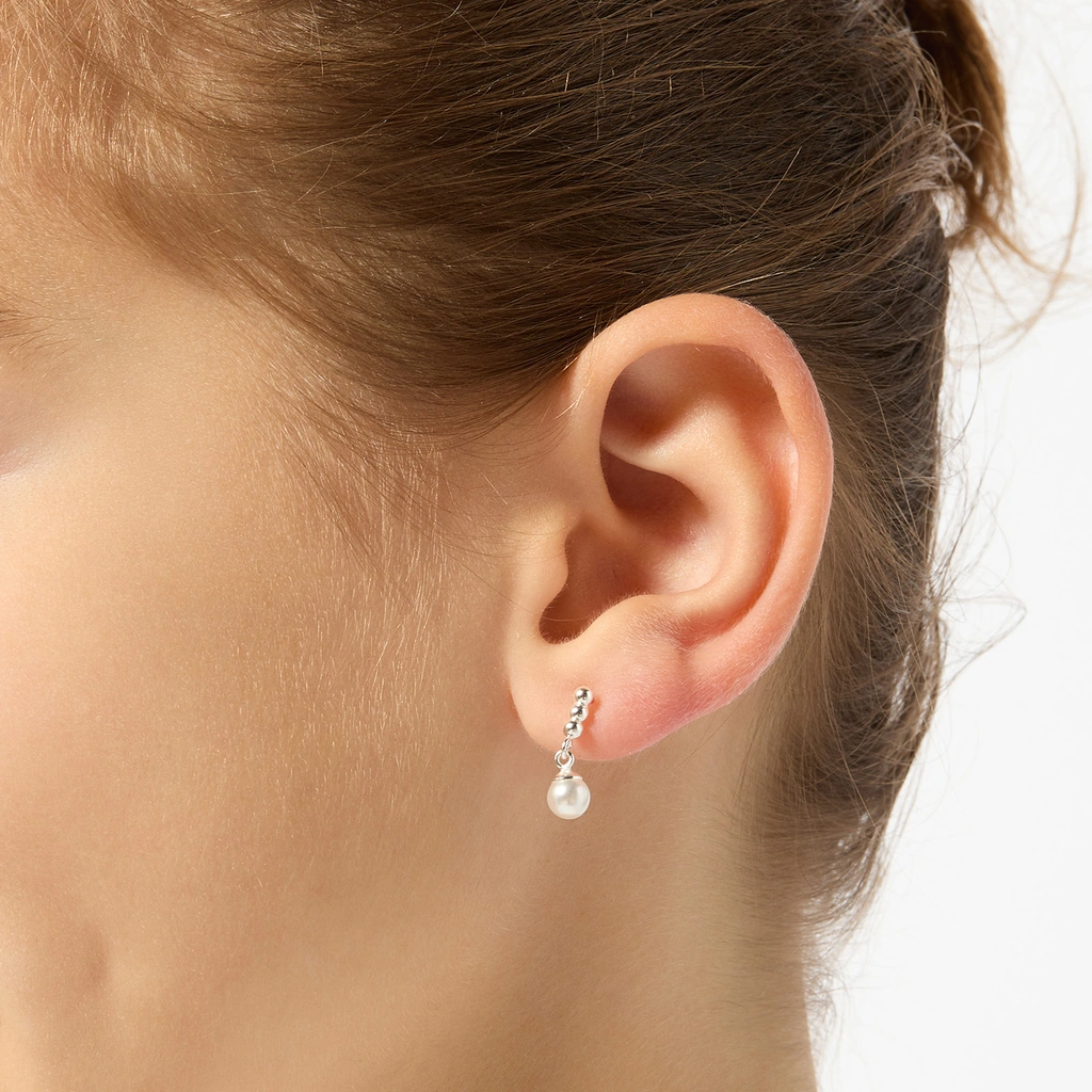 Silverörhängen för barn - hängande pärlor