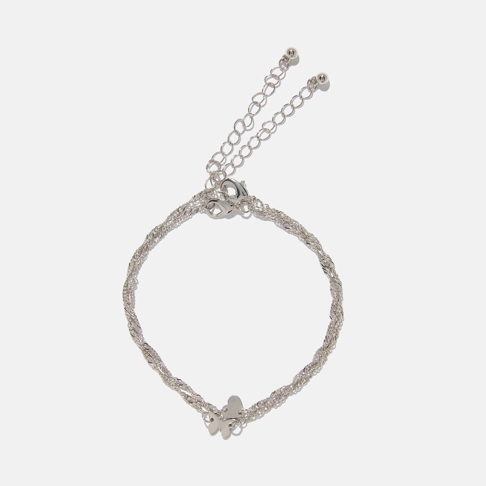 2-pack silverfärgade fotkedjor - hjärta & fjäril