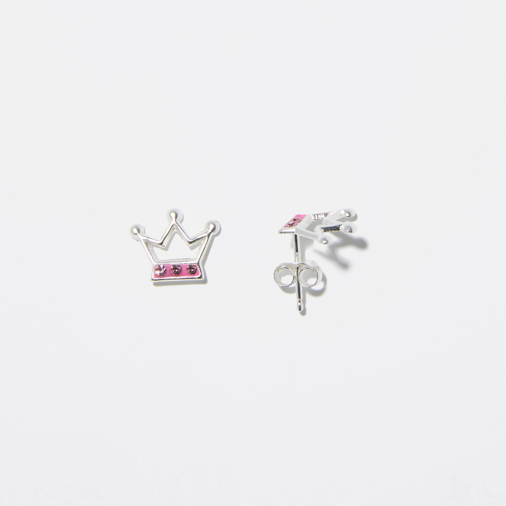 Silverörhängen för barn - studs, kronor
