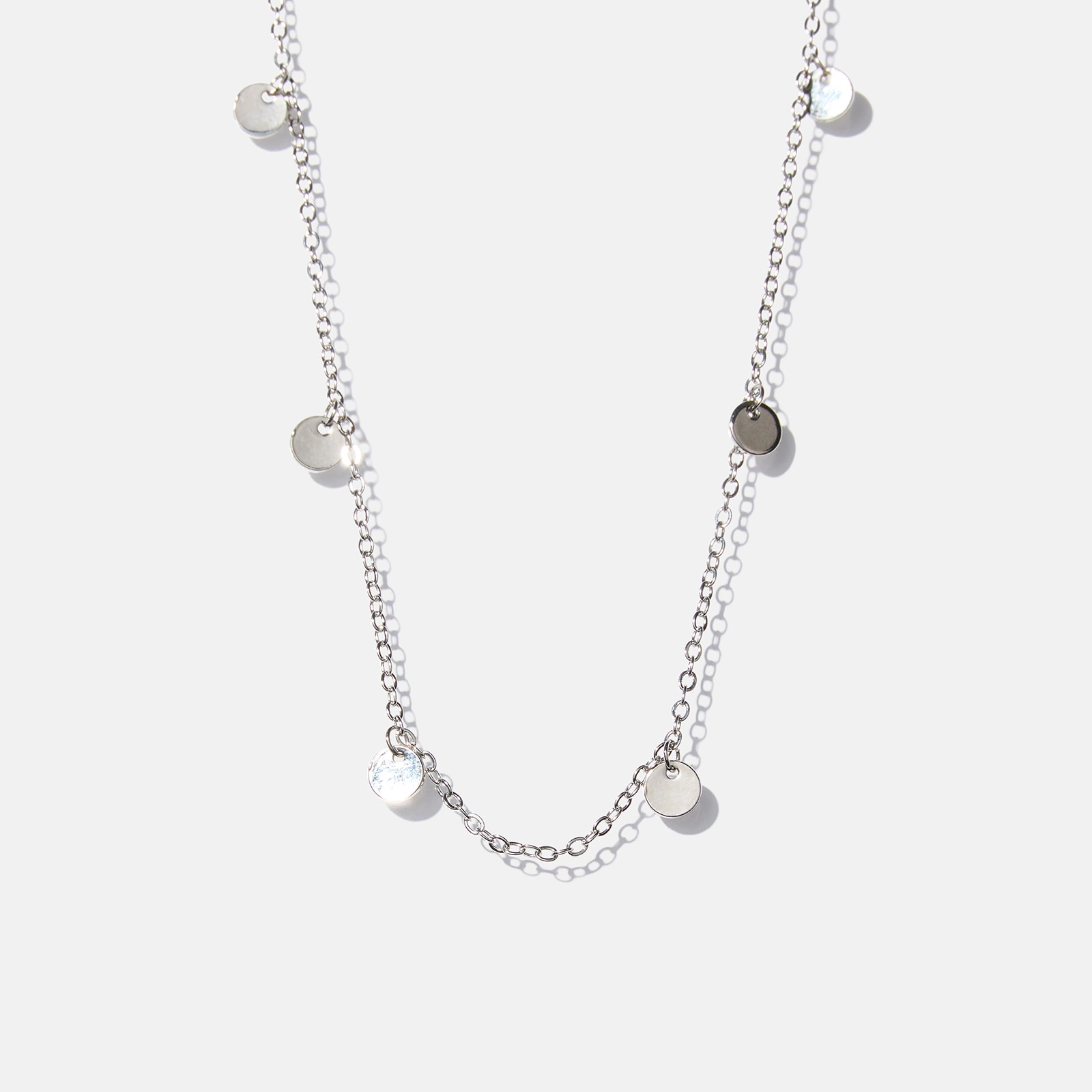 Silverfärgat halsband - brickor, 42+5cm