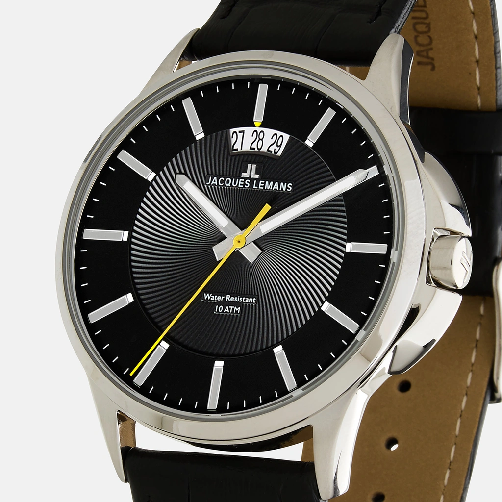 Jacques Lemans Sidney - herrklocka, läder/svart, 42mm