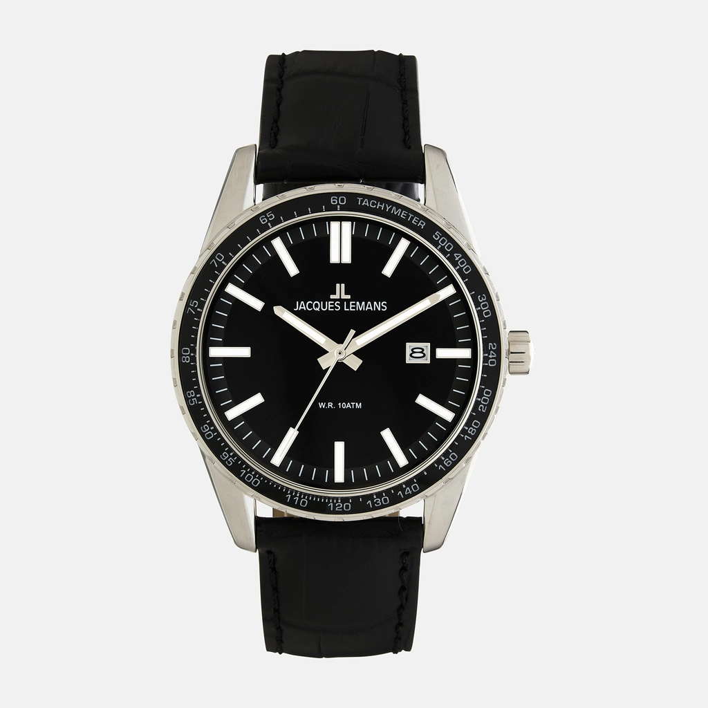 Jacques Lemans Liverpool - herrklocka, läder/svart, 44mm