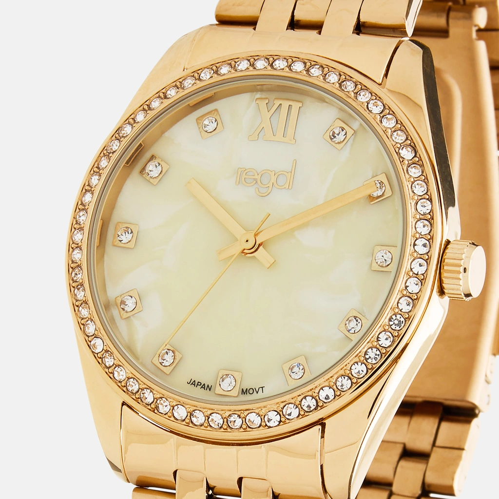 Regal klockset dam - metallband, guldton, 34 mm