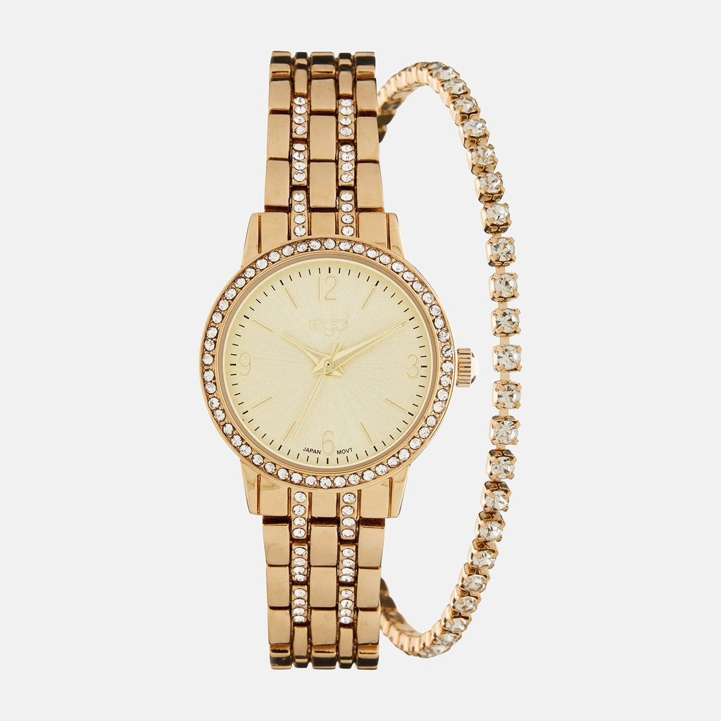 Regal klockset dam - metallband, guldton, 26mm