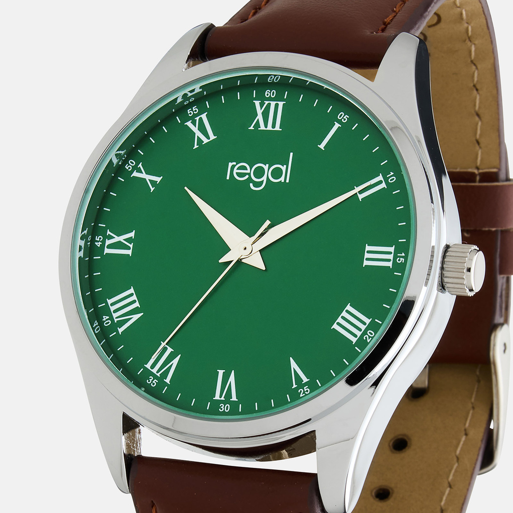 Regal herrklocka - brunt band, silverton/grön, 40mm