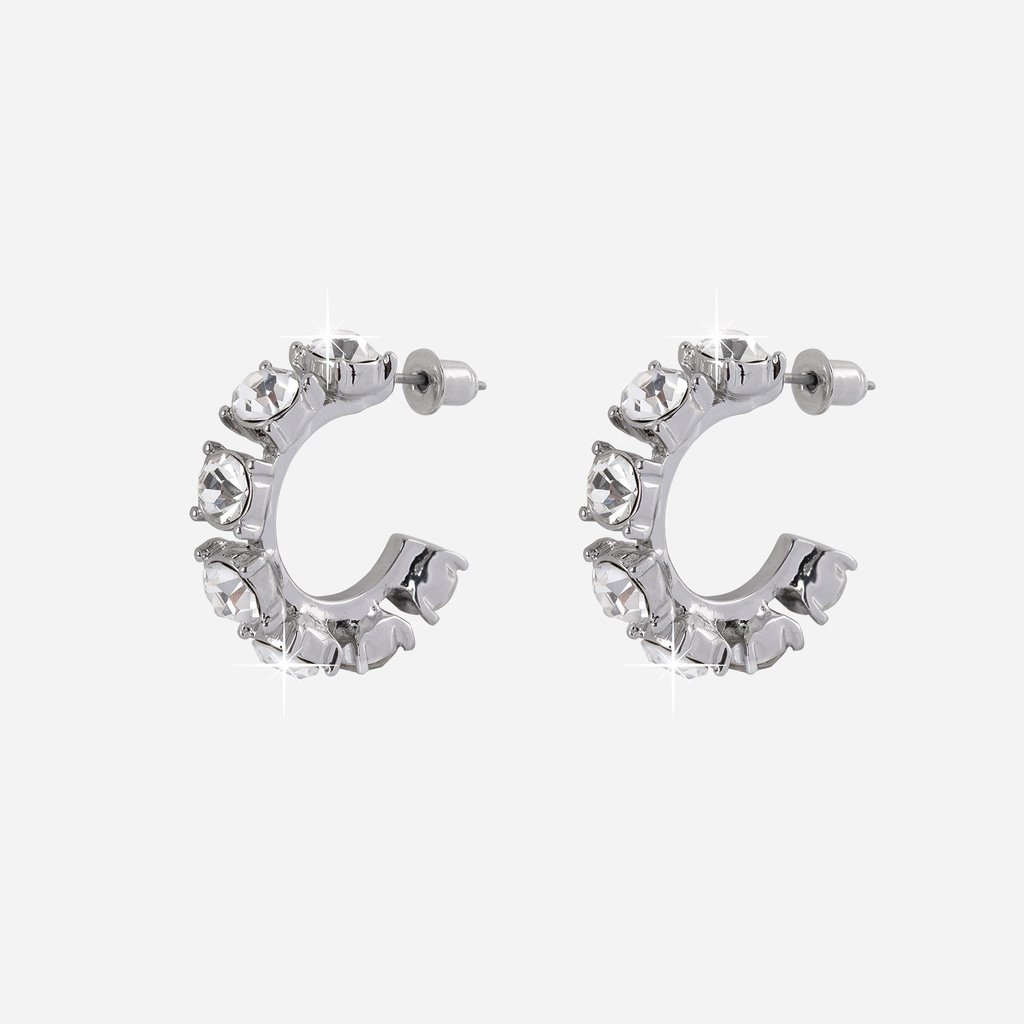 Silverfärgade örhängen - hoops med stenar 13 mm