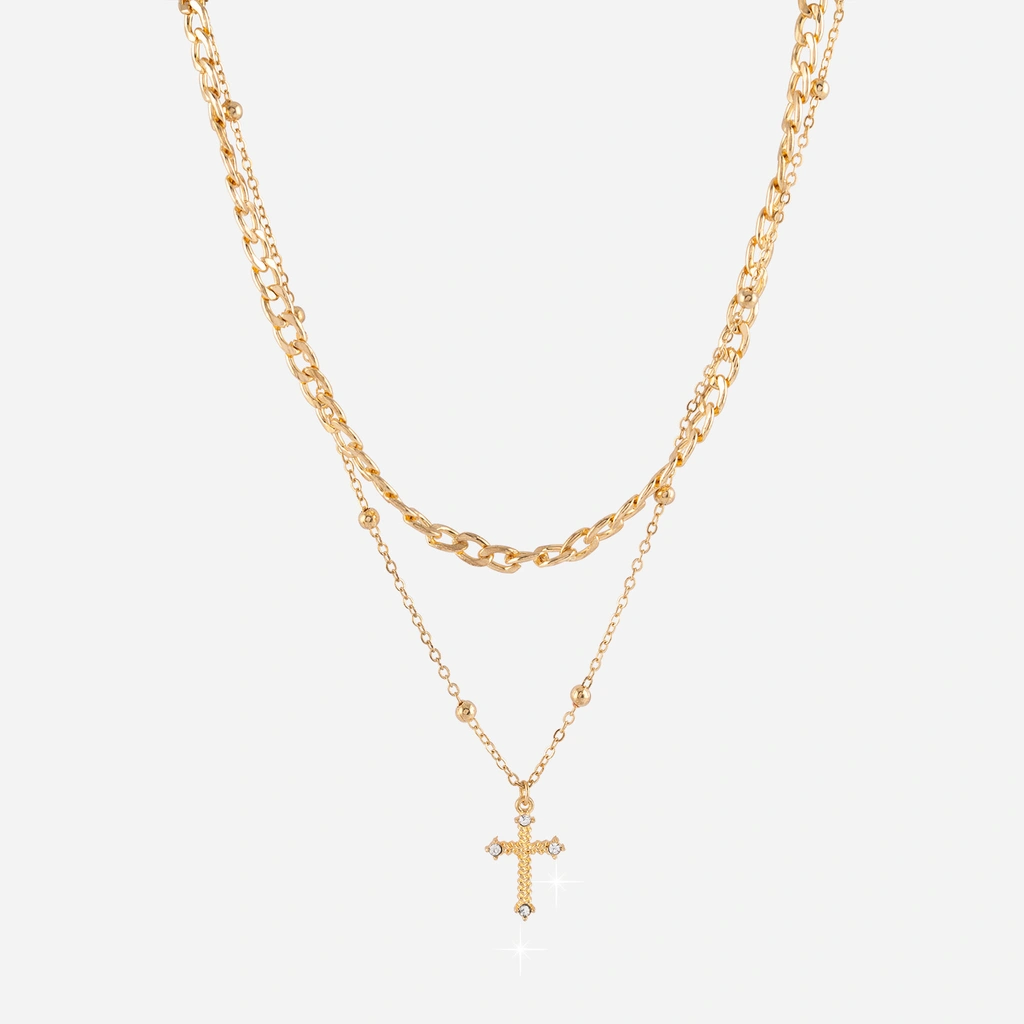 Guldfärgat halsband - två rader & kors