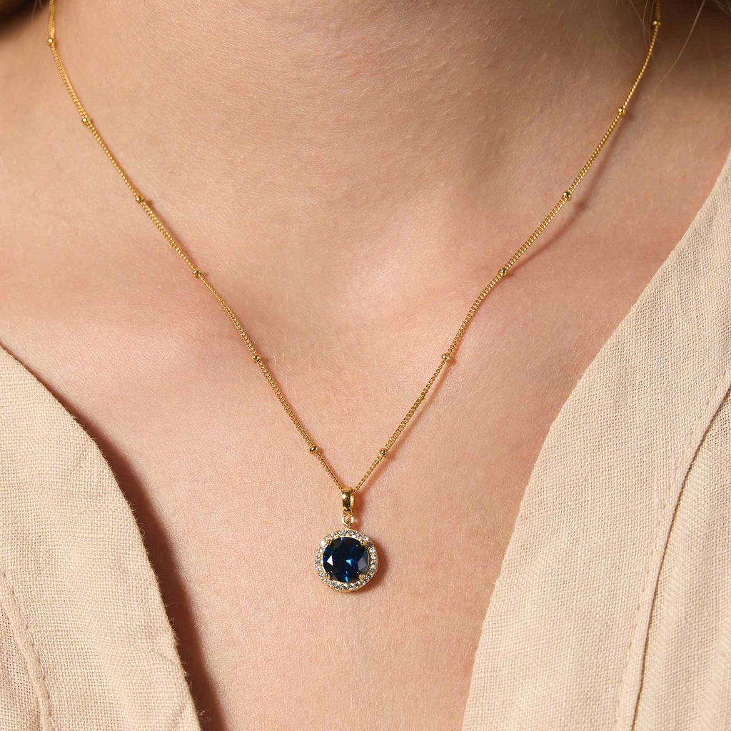 Guldpläterat halsband i äkta silver - månadsten September, 42+3cm