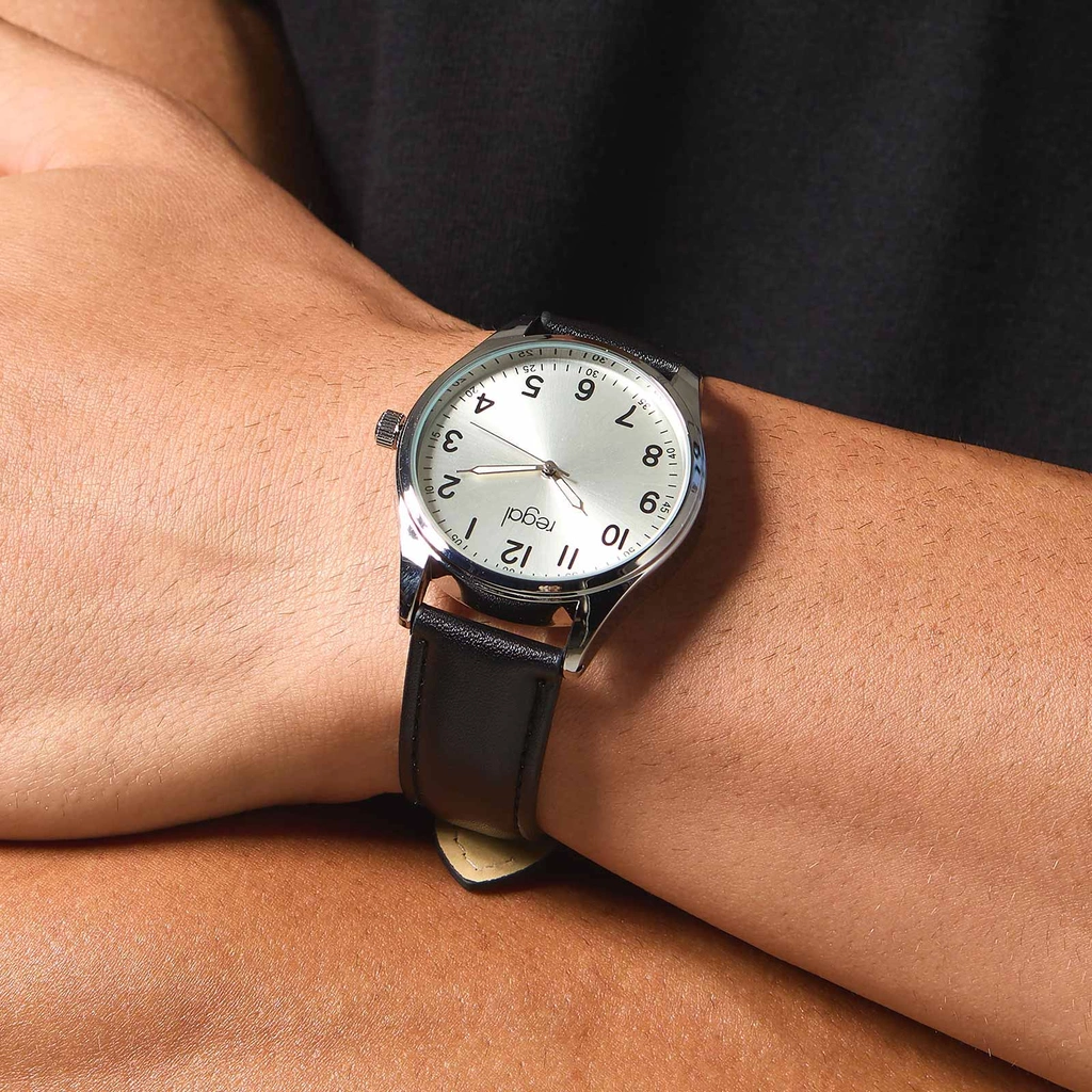 Regal herrklocka -  svart band, silverton, 40mm