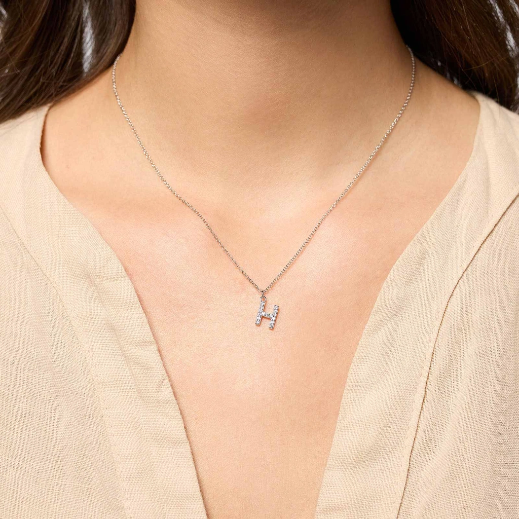 Halsband äkta silver, bokstav H - 42+3 cm