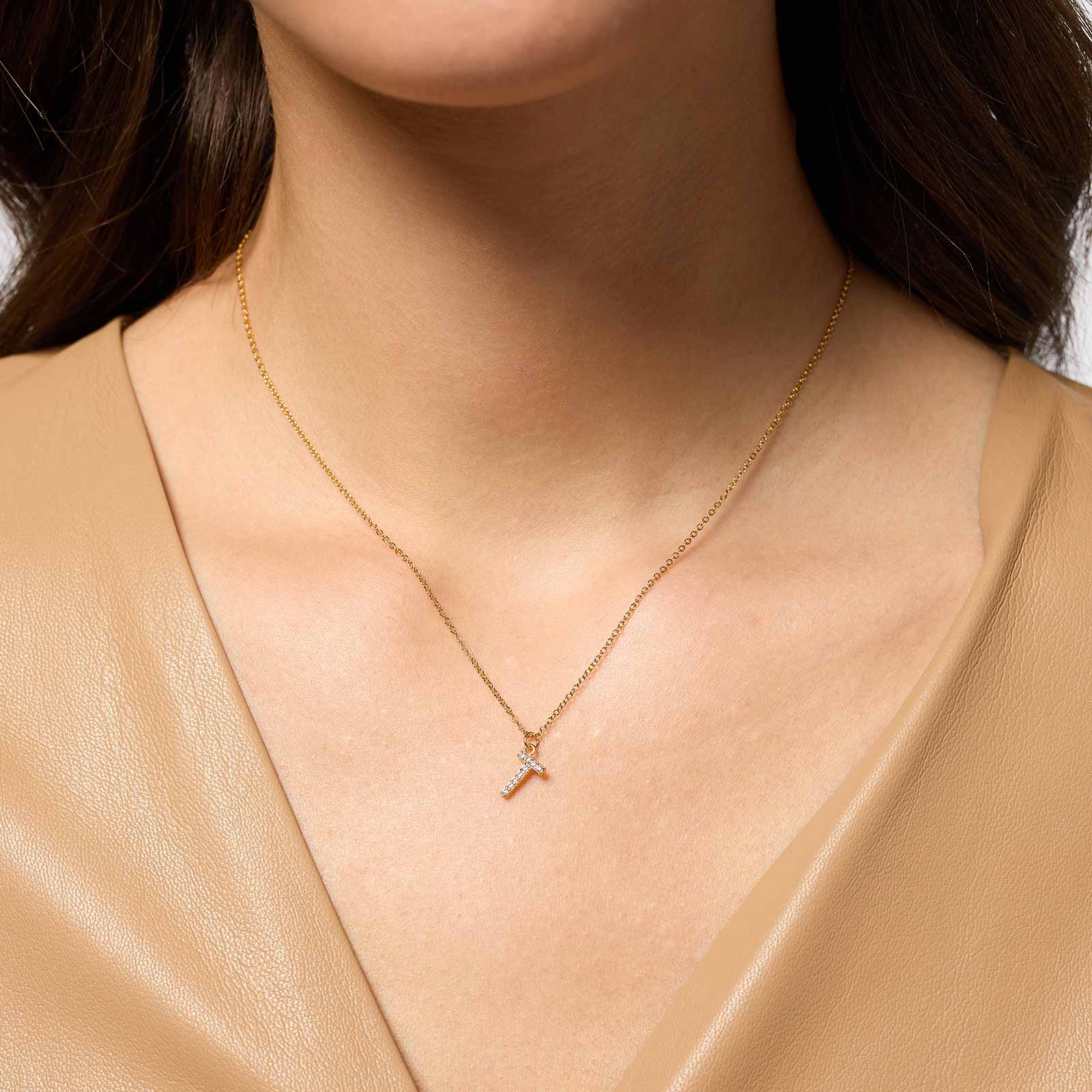 Guldpläterat halsband bokstav T - 42+3 cm